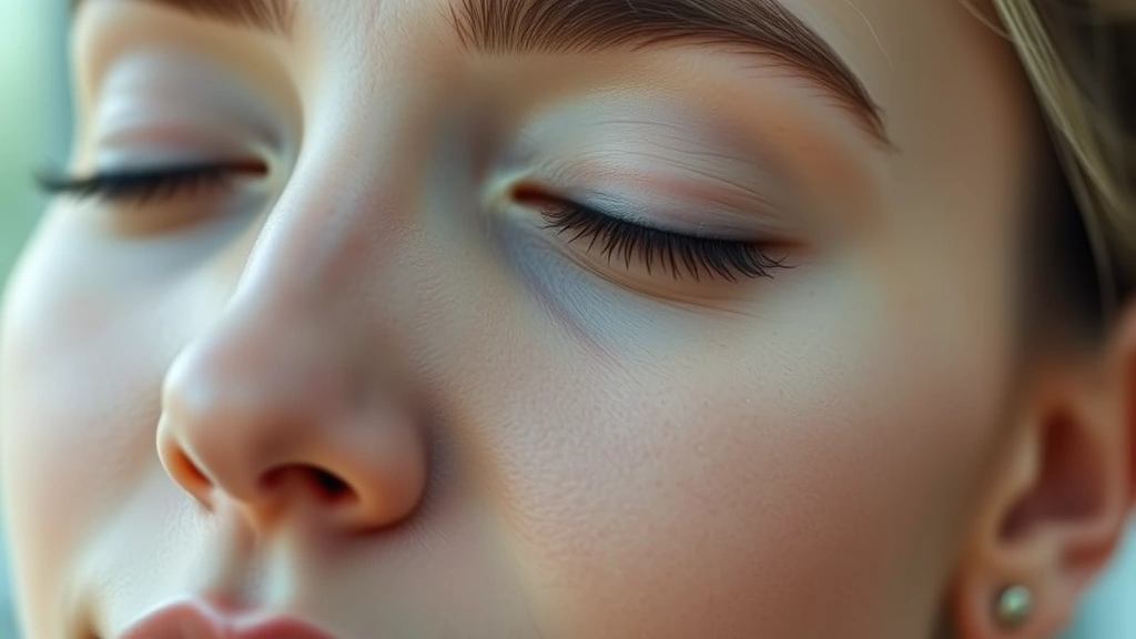 Close-up of someone's face during meditation with eyes closed, calm peaceful expression, soft natural lighting, showing inner tranquility and mental focus